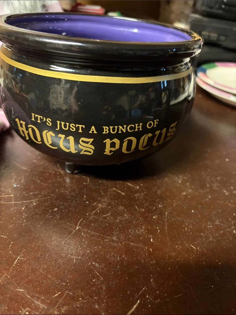 Disney Hocus Pocus Black and Purple Cauldron Planter with Gold Accent